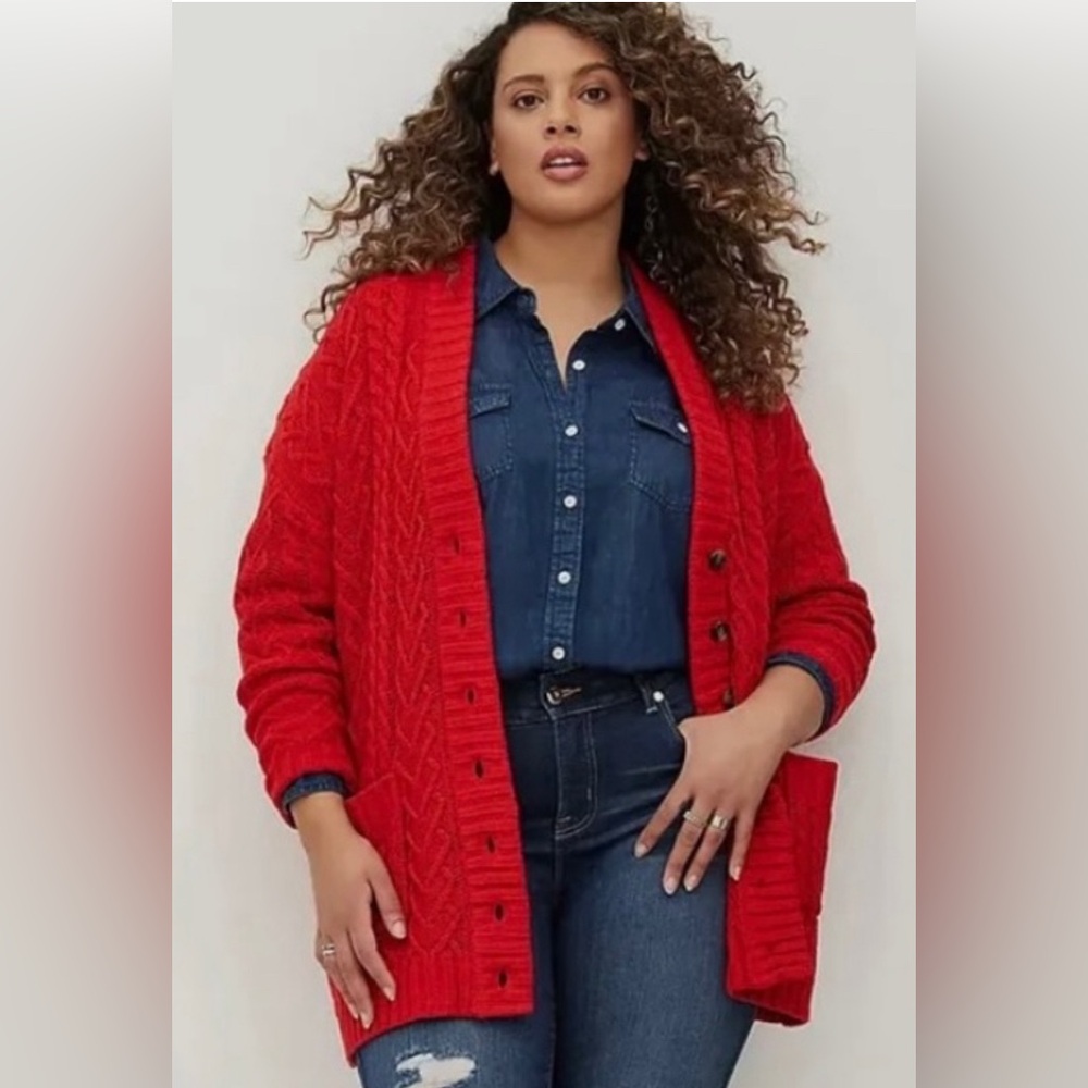 Torrid boyfriend red cardigan size 3